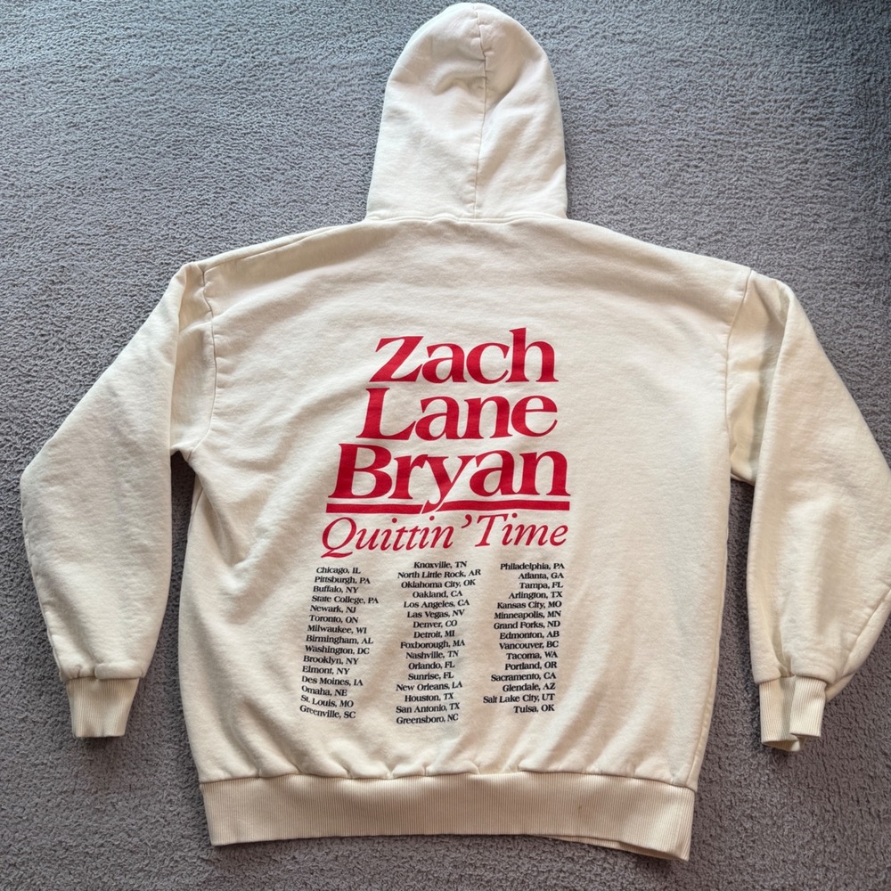 Zach Bryan Quittin Time Tour 2024 Hoodie Cream Mens Large Band Merch Country